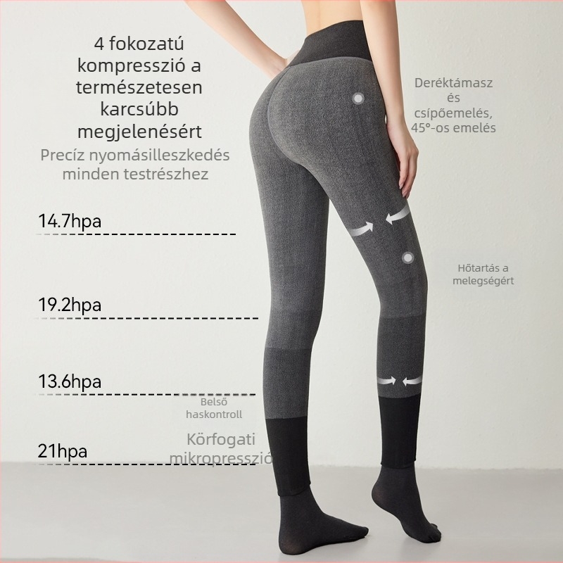 Őszi–téli vastag kompressziós leggings nőknek, magas derekú a has kontrolljáért és a fenék megemeléséért