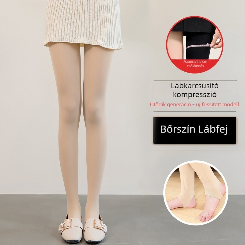 Őszi-téli kompressziós harisnyanadrág karcsúsításra, belső fleece-béléssel, vastag anyagú, fenékrészt emelő és formázó hatással, természetes megjelenéssel