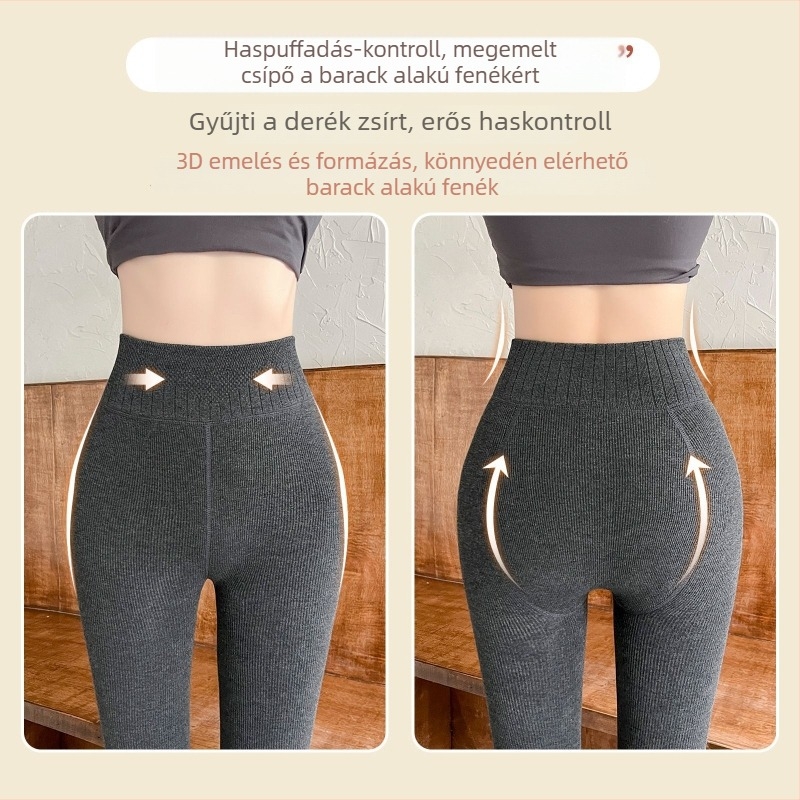Japán kasmír leggings fleece béléssel, vastag függőleges csíkokkal, magas derékkal, hasformázó hatás, őszi–téli viselésre