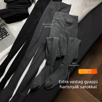 Gyapjú keverék harisnya fleece béléssel, vastag, meleg őszi-téli időszakra, lábfejes, karcsúsító hatás