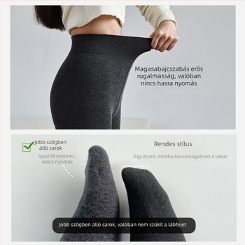 Gyapjú keverék harisnya fleece béléssel, vastag, meleg őszi-téli időszakra, lábfejes, karcsúsító hatás