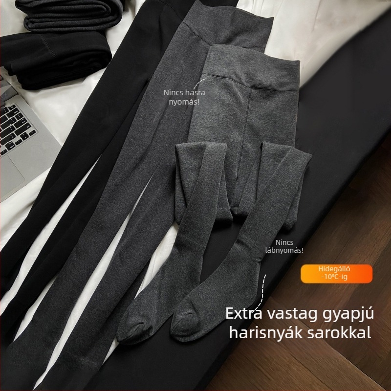 Gyapjú keverék harisnya fleece béléssel, vastag, meleg őszi-téli időszakra, lábfejes, karcsúsító hatás