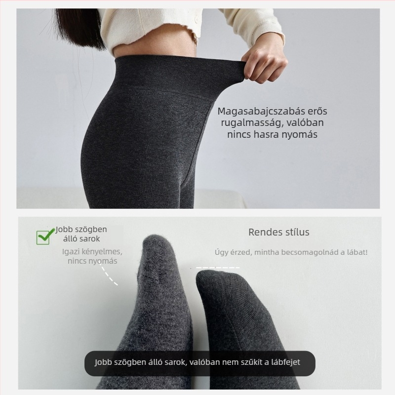 Gyapjú keverék harisnya fleece béléssel, vastag, meleg őszi-téli időszakra, lábfejes, karcsúsító hatás