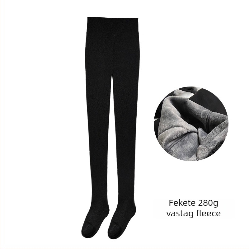 Gyapjú keverék harisnya fleece béléssel, vastag, meleg őszi-téli időszakra, lábfejes, karcsúsító hatás