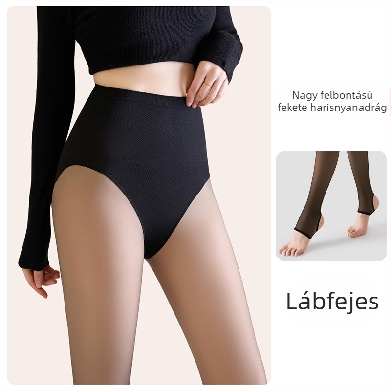 Nylon harisnya magas derekú, melegen bélelt, hasformázó, csúszásmentes ágyéktájék, bőrtónusú átlátszó, teljes lábfej