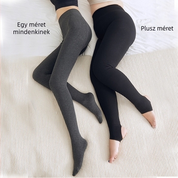 Plusz méretű női leggings fleece-betétes, vastag, szürke, függőleges csíkos
