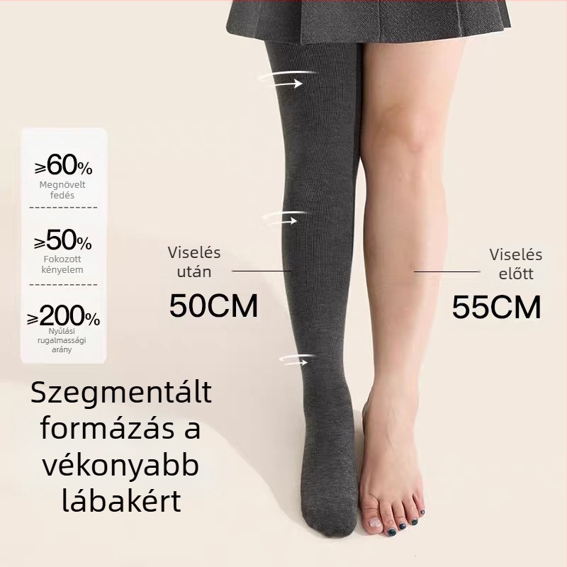 Plusz méretű női leggings fleece-betétes, vastag, szürke, függőleges csíkos