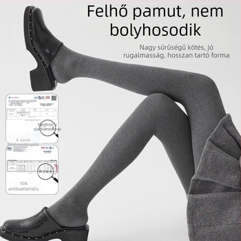 Női szürke függőleges csíkos harisnyanadrág fleece-beléssel, magas derekú, vastag, meleg, külső viseletre