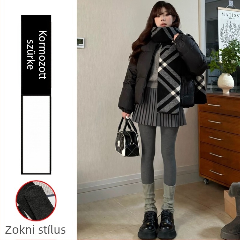 Női kötött pamut leggings fleece-béléssel, őszi-téli, vastag, testhezálló szabású, 50–70% pamut, nylon <30%
