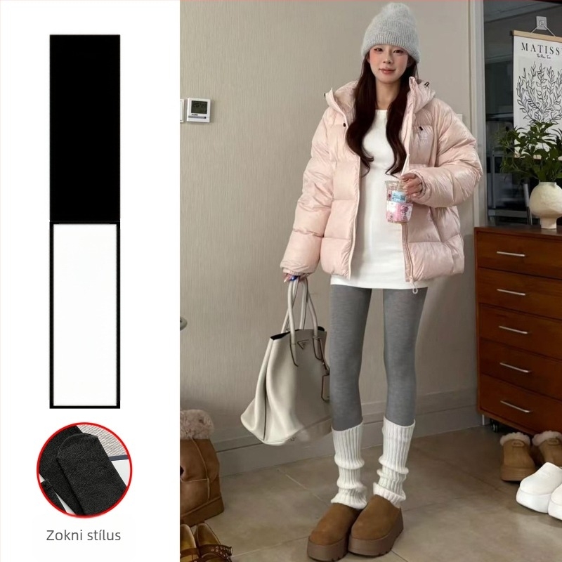Női kötött pamut leggings fleece-béléssel, őszi-téli, vastag, testhezálló szabású, 50–70% pamut, nylon <30%