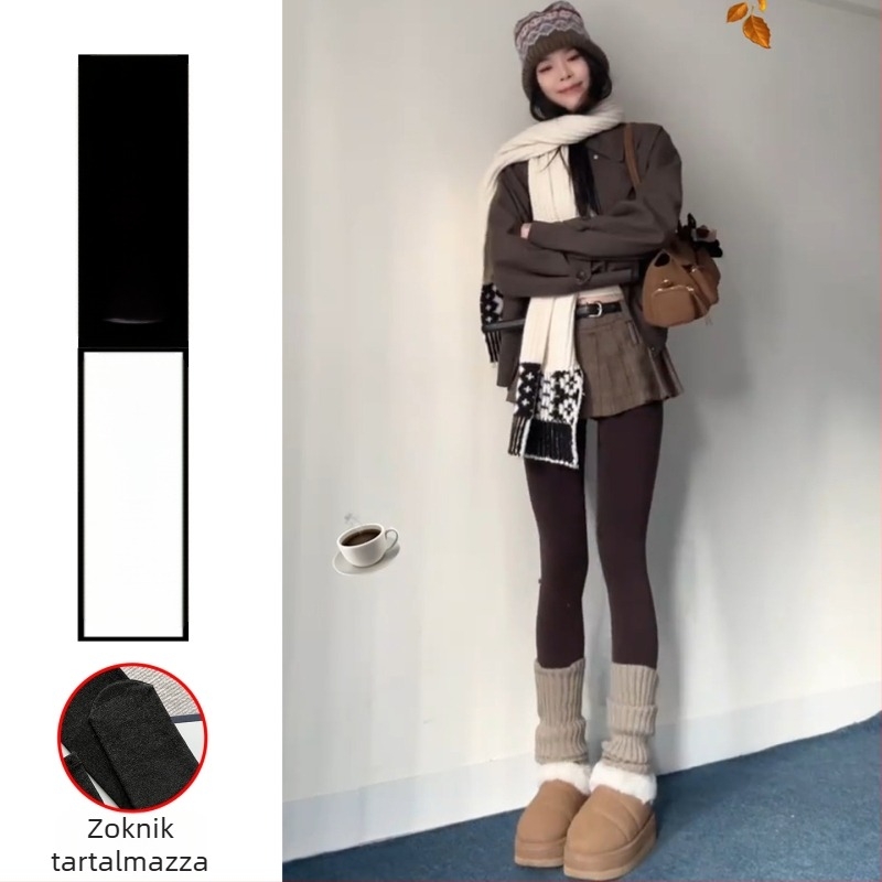 Női kötött pamut leggings fleece-béléssel, őszi-téli, vastag, testhezálló szabású, 50–70% pamut, nylon <30%