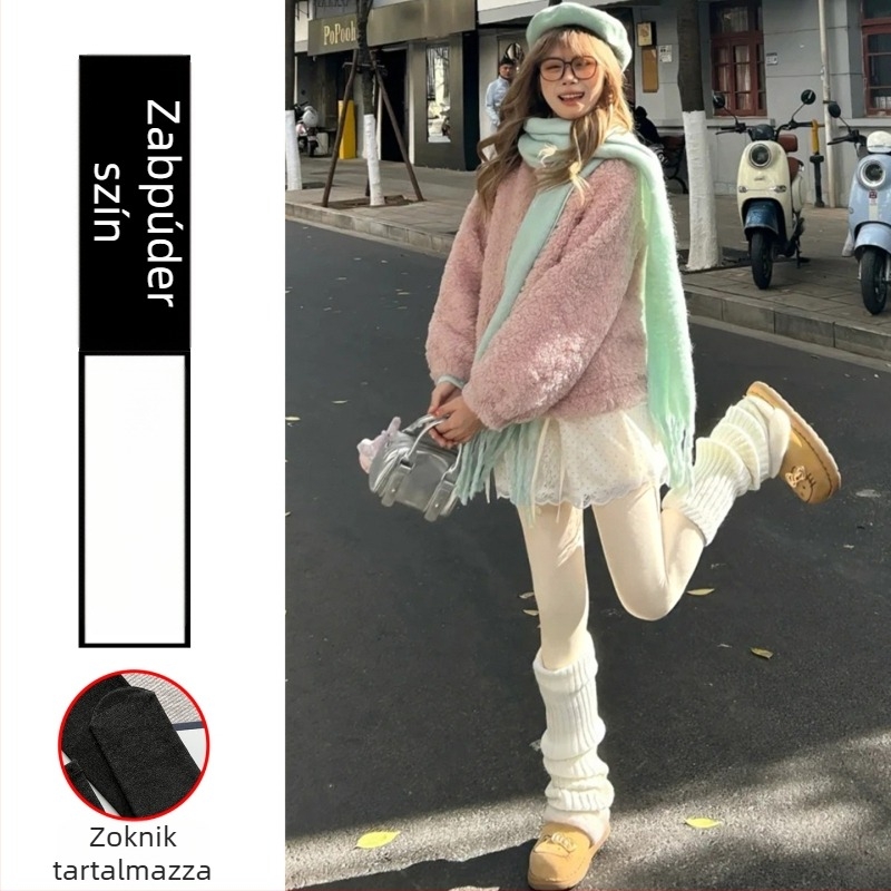 Női kötött pamut leggings fleece-béléssel, őszi-téli, vastag, testhezálló szabású, 50–70% pamut, nylon <30%