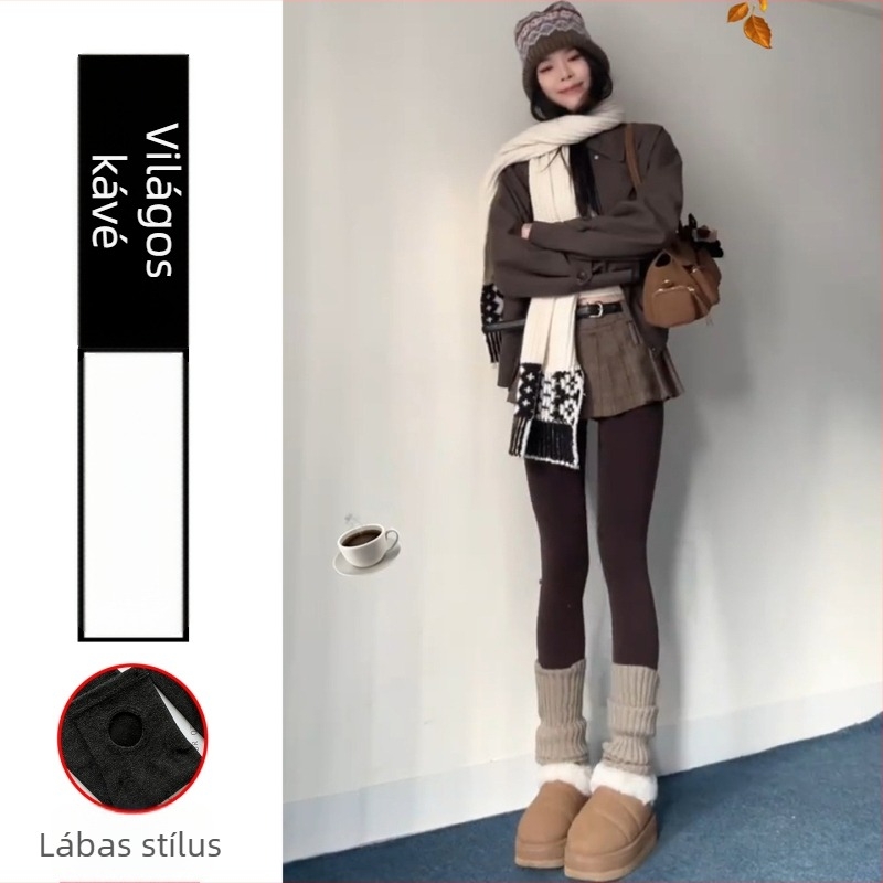 Női kötött pamut leggings fleece-béléssel, őszi-téli, vastag, testhezálló szabású, 50–70% pamut, nylon <30%