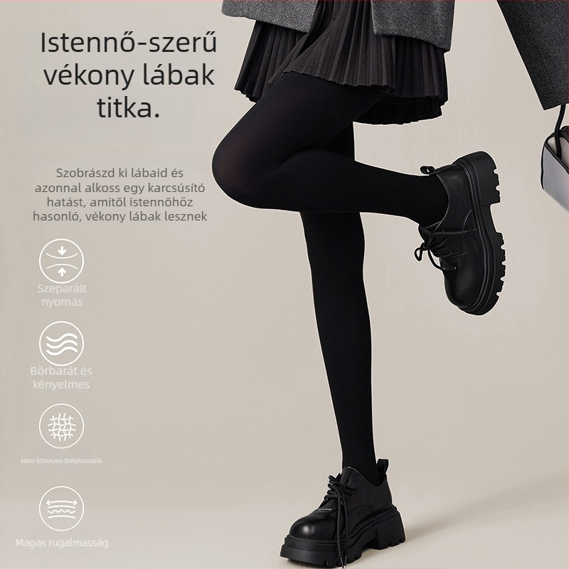Női vastag fekete harisnya – béléses őszi-téli szezonra, karcsúsító hatás, csúszásmentes, teljes hosszúságú.