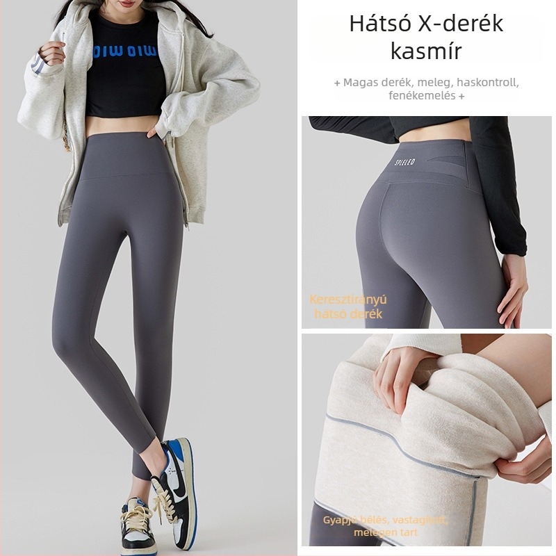 Női magas derekú termikus jóga leggings, fenékemelés, haslapítás, slim-fit, 9/10 hossz