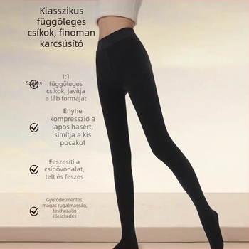 Női fleece béléssel vastagított leggings ősz-télre, függőleges csíkokkal, fekete-szürke, meleg és karcsúsító hatású, pamut anyag