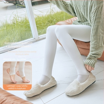 Fehér fleece bevonású harisnya őszi-téli szezonra, nőknek, vastag