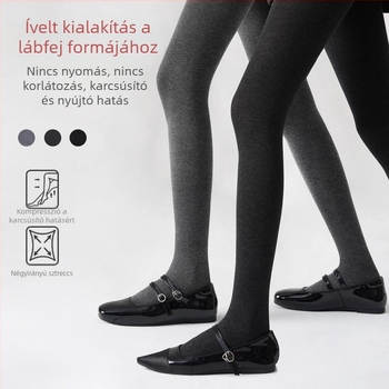 Női pamut harisnyanadrág lábfejes, fleece béléses, tavasz–őszre, szürke, vastagított, enyhe kompresszió