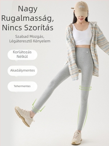 Szürke pamut capri harisnyanadrág nőknek, magas derekú, vékony, rugalmas, tavasz–ősz