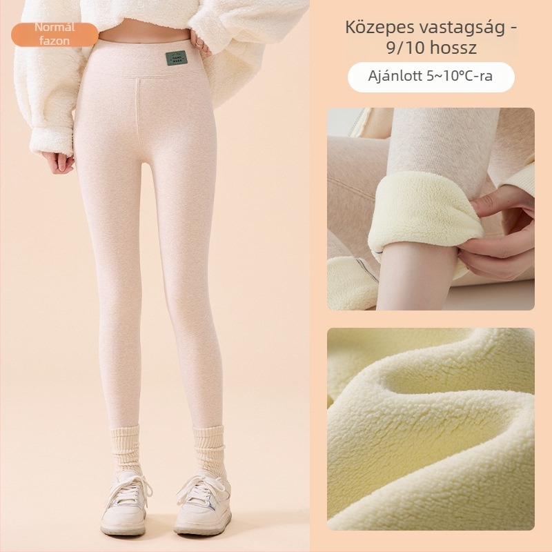 Női pamut téli leggings báránygyapjúval, magas derék, fleece bélés, vastag melegítő nadrág észak-keleti régióhoz, 2026 új modell