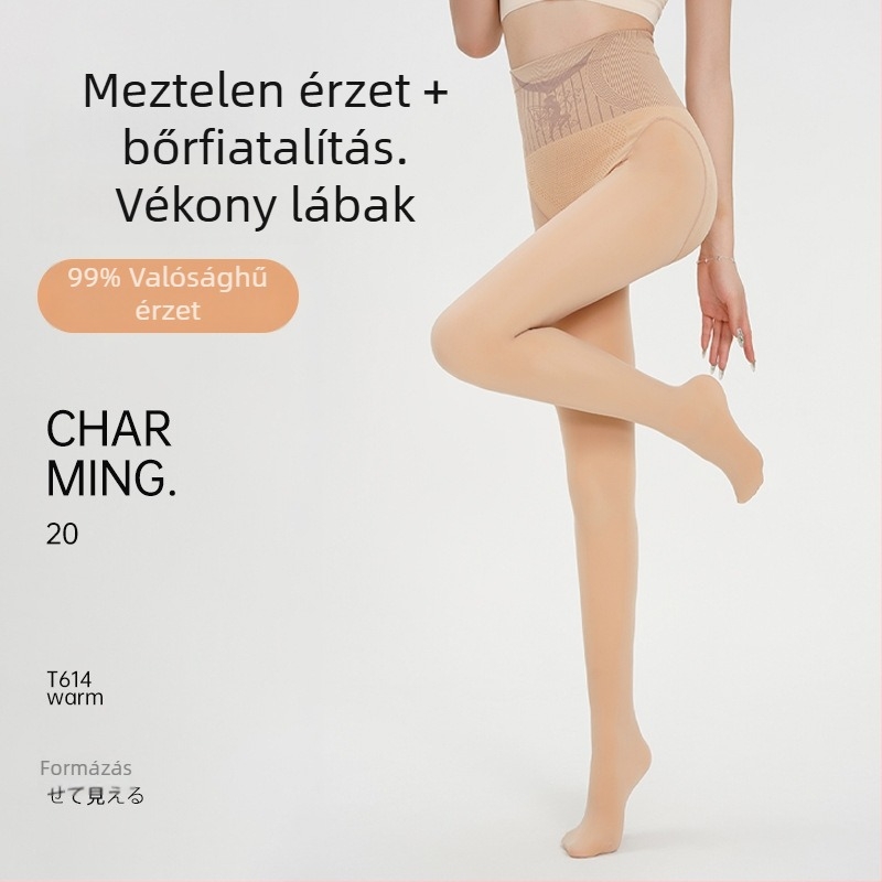 Nylon harisnyanadrág fleece-sel bélelt, testszínű, lábfejes, tavasz–ősz, nőknek