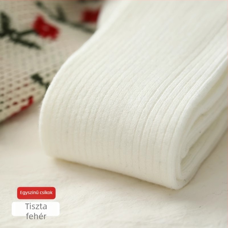 Őszi-téli gyapjúkeverék kötött női harisnyanadrág fleece béléssel, meleg, függőleges csíkok