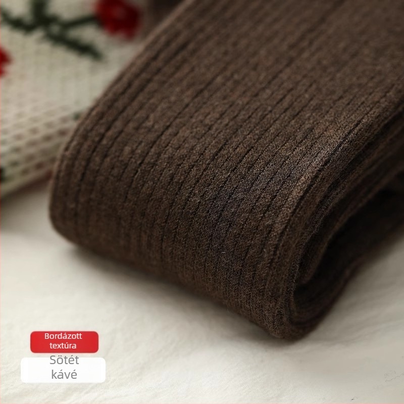 Őszi-téli gyapjúkeverék kötött női harisnyanadrág fleece béléssel, meleg, függőleges csíkok