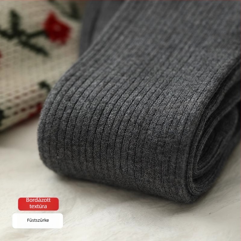 Őszi-téli gyapjúkeverék kötött női harisnyanadrág fleece béléssel, meleg, függőleges csíkok