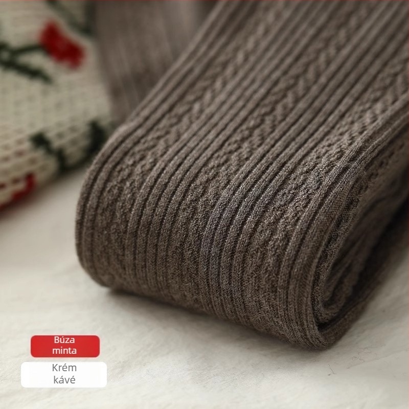 Őszi-téli gyapjúkeverék kötött női harisnyanadrág fleece béléssel, meleg, függőleges csíkok