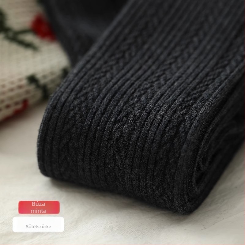 Őszi-téli gyapjúkeverék kötött női harisnyanadrág fleece béléssel, meleg, függőleges csíkok