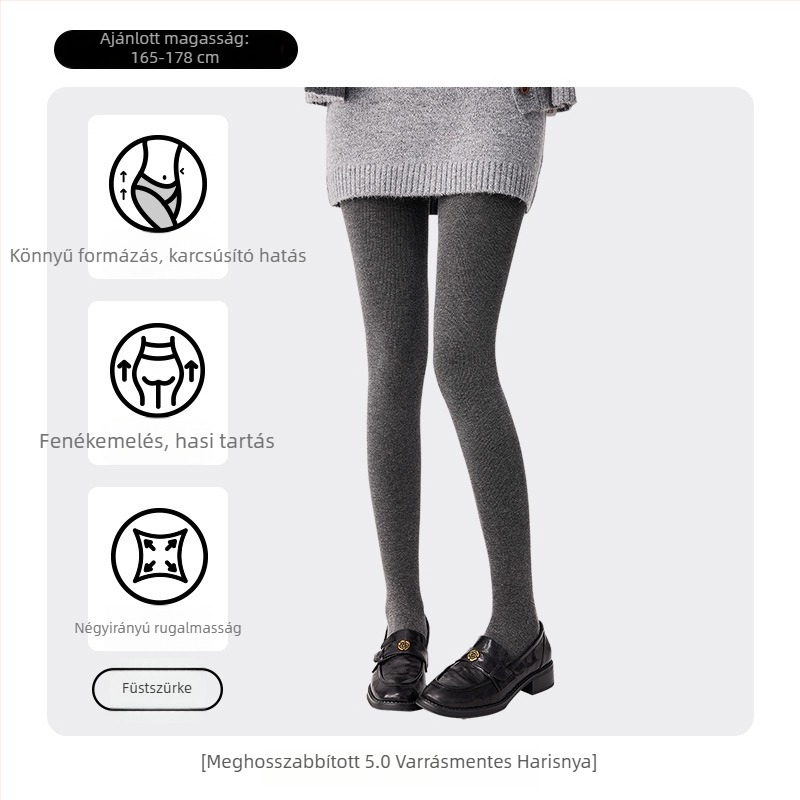 Női téli fleece-bélelt bordázott harisnyanadrág, vastag anyag, karcsúsító hatással, hasi kontúr és fenékemelés, szürke