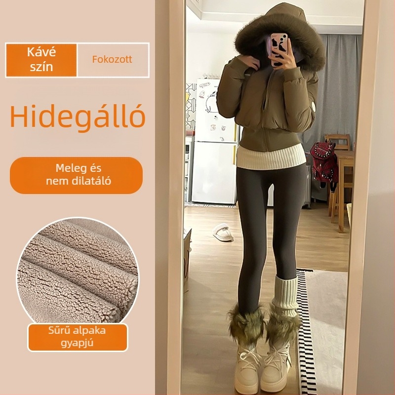 Női fekete jóga leggings, őszi-téli 2025, vastag belső fleece-sel, vizuálisan karcsúsítja a vonalakat