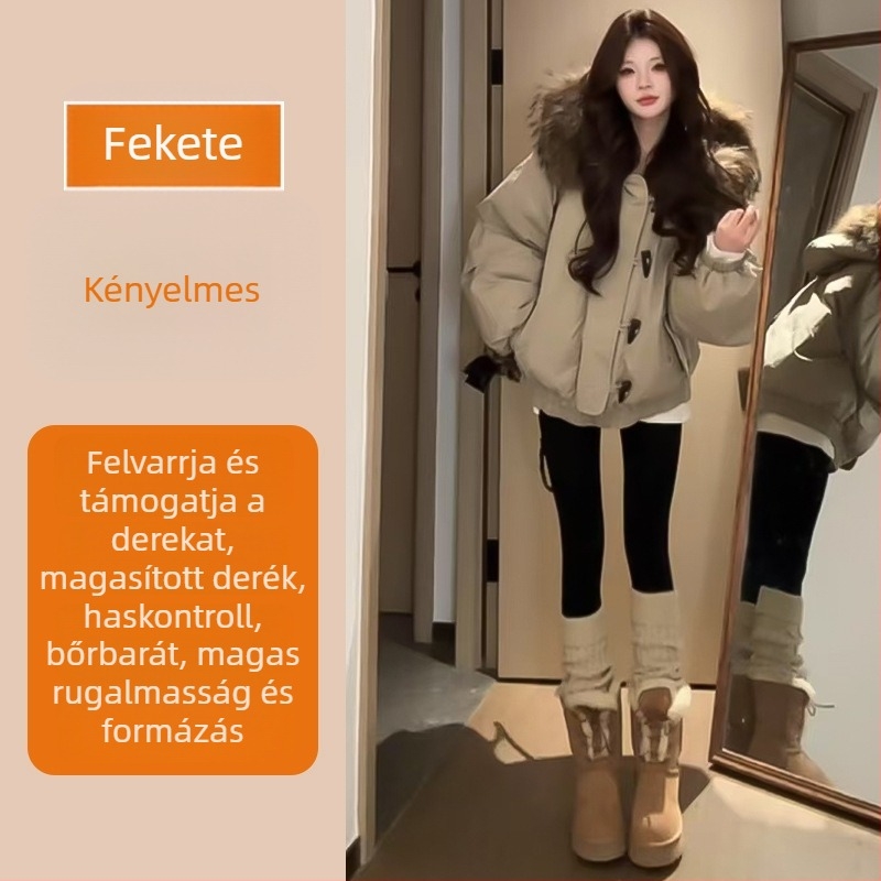 Női fekete jóga leggings, őszi-téli 2025, vastag belső fleece-sel, vizuálisan karcsúsítja a vonalakat