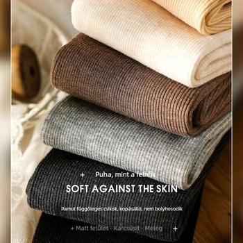 Női bordázott leggings fleece-béléssel, magas derekú, karcsúsított fazon, függőleges csíkok, őszi-téli szezonra