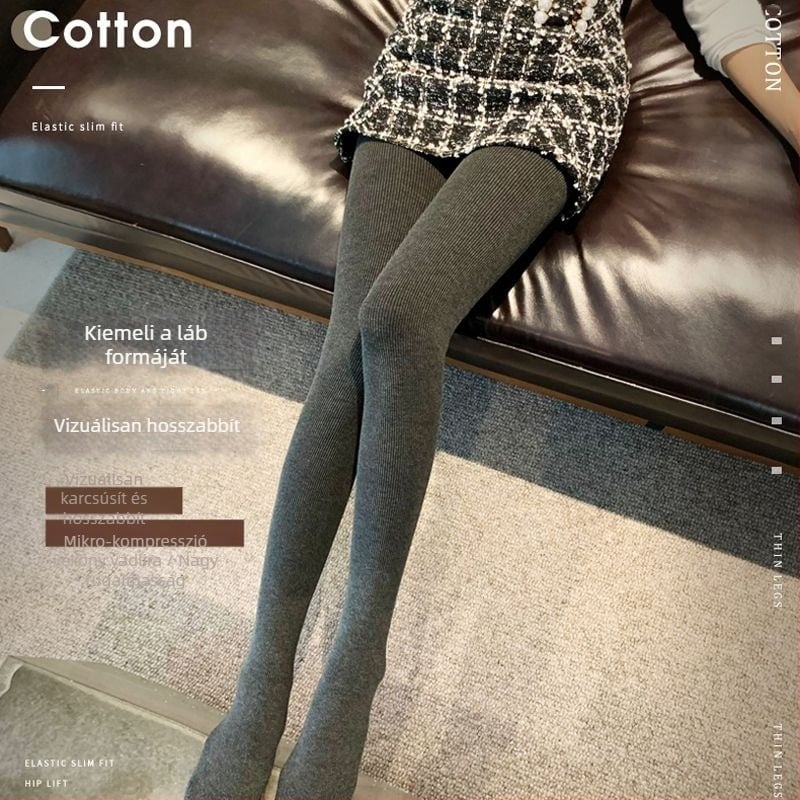 Női bordázott leggings fleece-béléssel, magas derekú, karcsúsított fazon, függőleges csíkok, őszi-téli szezonra