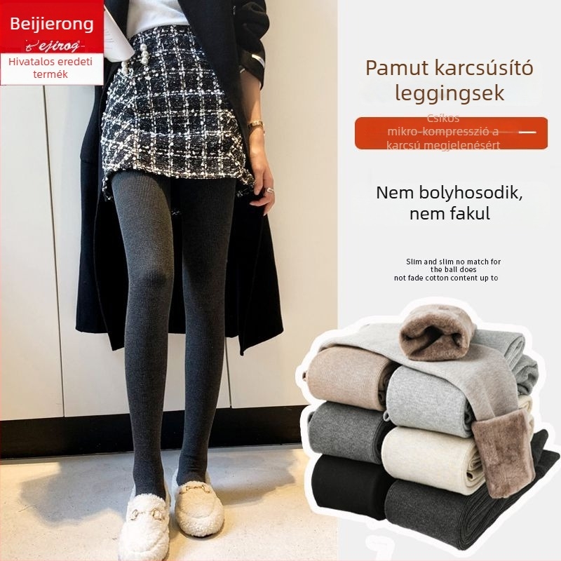 Női bordázott leggings fleece-béléssel, magas derekú, karcsúsított fazon, függőleges csíkok, őszi-téli szezonra