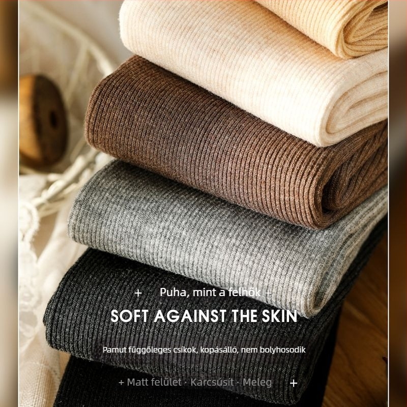 Női bordázott leggings fleece-béléssel, magas derekú, karcsúsított fazon, függőleges csíkok, őszi-téli szezonra