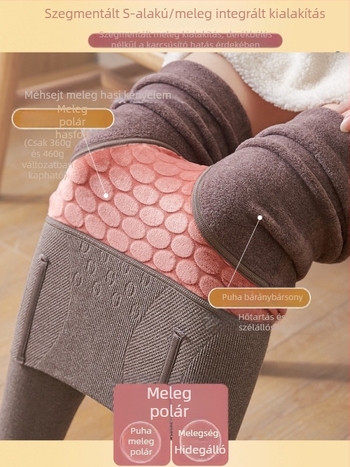 Női meleg, fleece-lével bélelt vastag téli leggings, magas derék, hasformázó, teljes lábszár fedése