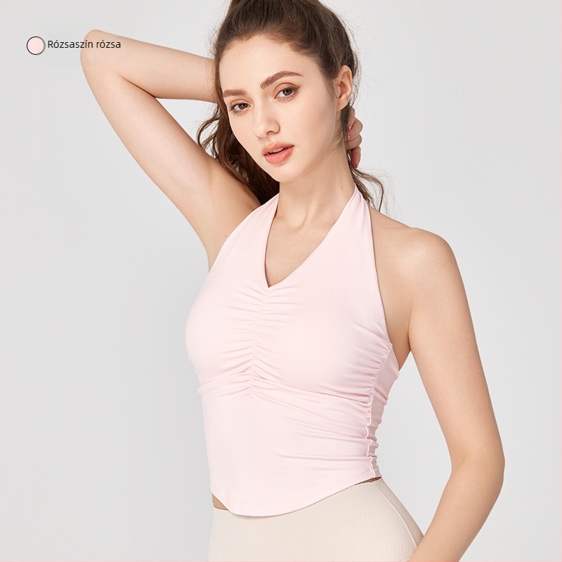 Női halterhátra és nyitott hátú jóga felső beépített melltartóval, derékig érő fazon, Nuls Naked Feeling anyag, 80% nylon, 20% spandex