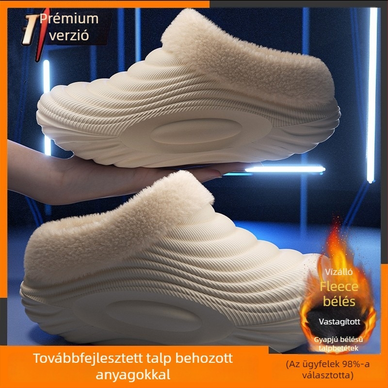 Férfiak vízálló pamut papucsai, őszi–téli 2025, csúszásmentes, szagtalan, meleg, fleece-béléssel, beltéri használatra