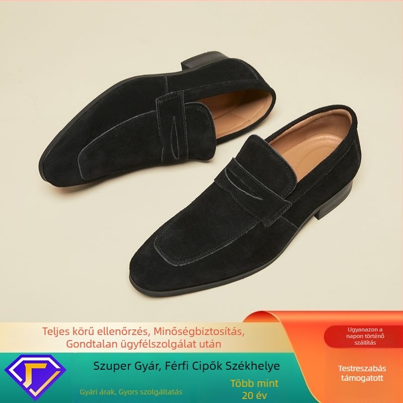 Férfi slip-on bőrl loaferek, valódi bőr felső rész, szögletes orr, középmagas sarok 3-5 cm, talp: kompozit, csúszásmentes