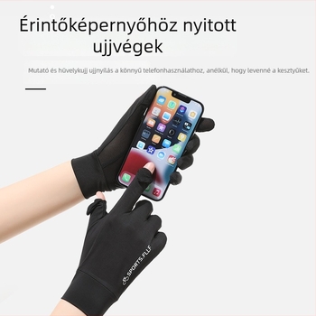 Férfi nyári kerékpáros kesztyű UV-védelemmel – gyorsan száradó, légáteresztő, csúszásmentes, érintőképernyő-kompatibilis; Ice Silk poliészter (71–80%) + Spandex (21–30%)