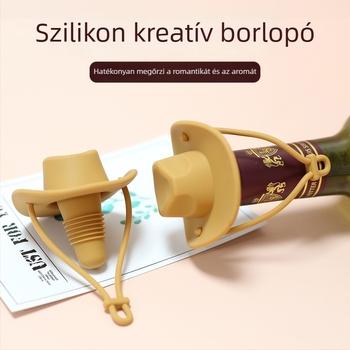 Szilikonból készült cowboy kalap formájú borosüveg-dugó, élelmiszer-minőségű, szivárgásmentes, logó nyomtatás lehetséges, testreszabható