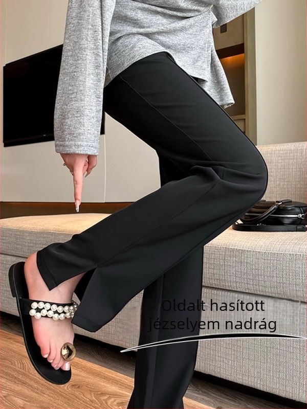 Női oldalsó hasítású, magas derekú széles lábú nadrág, drapírozott Ice Silk, UV védelem, egyenes szabású kosztüm nadrág, nyár 2026