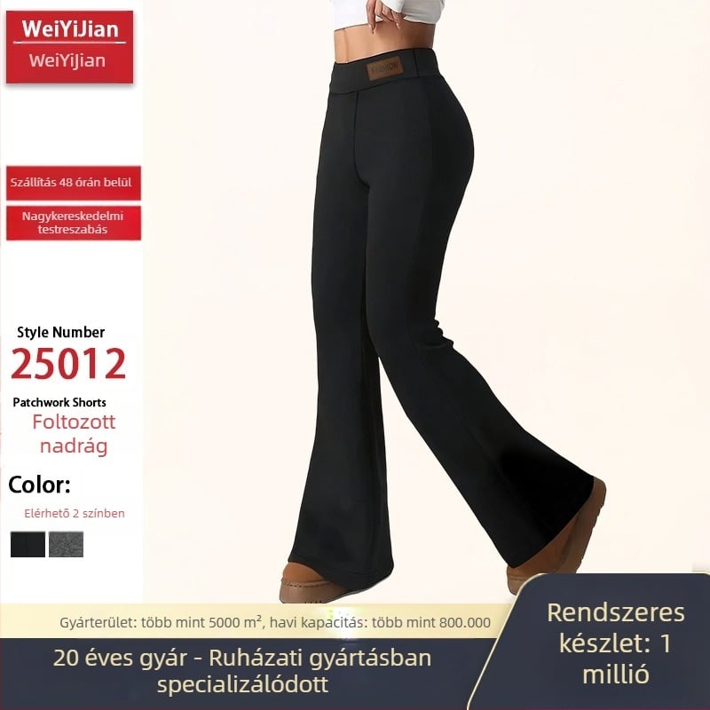 Női magas derekú fleece-béléssel ellátott bootcut nadrág, rugalmas, vastag meleg anyag, 95% poliészter, 5% spandex