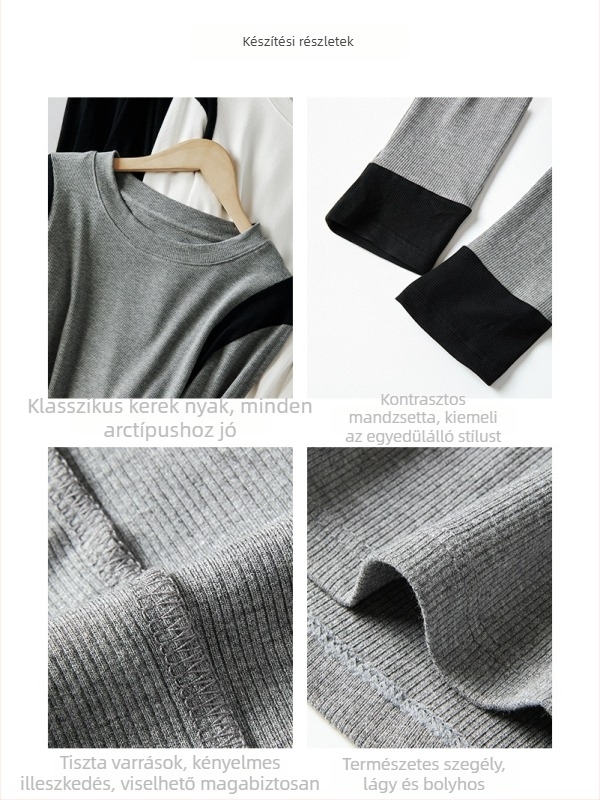 Női T-shirt kerek nyakú, hosszú ujjú, modal–viskoza keverék spandexszel, koreai laza stílus