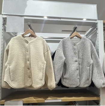 Női imitált kasmír polár fleece cardigan, casual, hosszú ujjú, lazán szabott, meleg fleece kabát, 2025 ősz-tél szezon, 479616