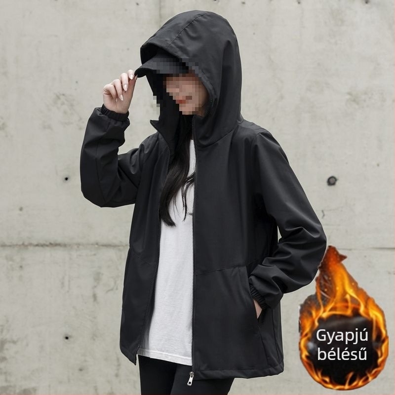 Női kapucnis kabát fleece bélésével, őszi–téli szezonra, oversized, amerikai stílusú, mindennapi