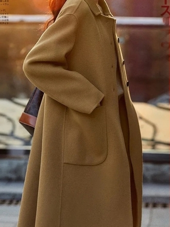 Női vastag poliészter-spandex kabát, középhosszú 65–80 cm, polo gallér, laza szabás, egyrészes csattal záródó