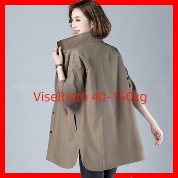 Plusz méretű női trench coat, könnyű tavasz-ősz, koreai stílus, laza szabás, középhosszú